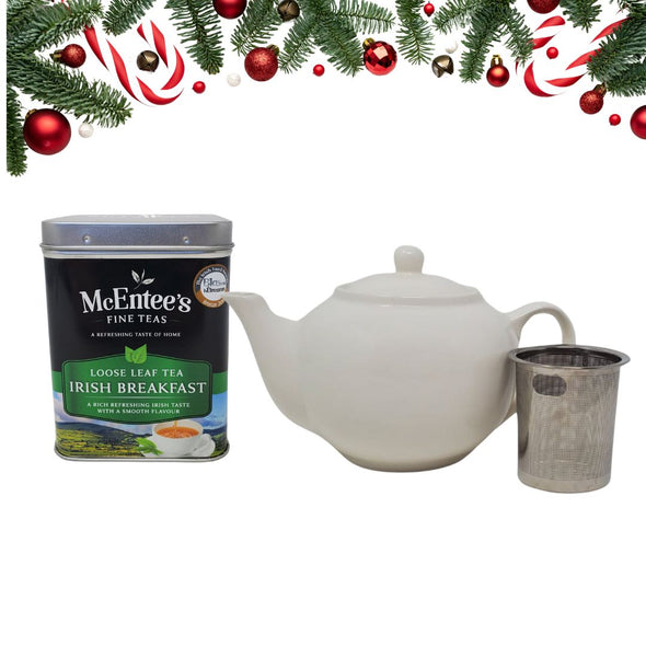 Caddy de té para desayuno irlandés & set de regalo tetera - ¡Té fácil para dos!