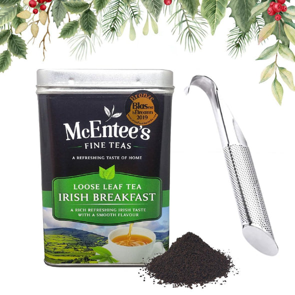 McEntee's Irish Breakfast Tea 500g Tin & Hook Strainer set