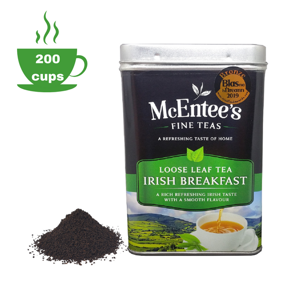 McEntee's Irish Breakfast Tea 500g Tin & Hook Strainer set