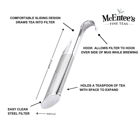 Juego de colador con mango de empuje y lata de 500 g de té de mezcla de oro irlandés - McEntee's Tea