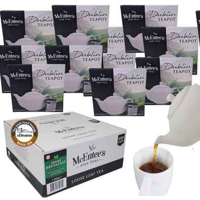 Café Loose Tea Starter Pack 12 Strainer Teapots with 1.35kg Irish Breakfast Blend Tea